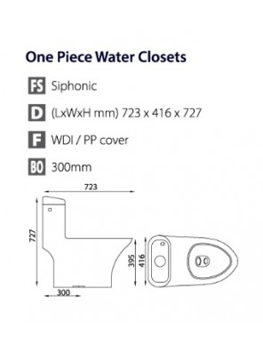 BARENO Colly 3/6L One Piece Siphonic WC BO 300mm S13003 BARENO Colly 3/6L One Piece Siphonic WC BO 300mm S13003