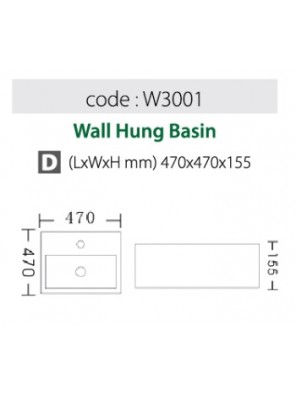 BARENO Wall Hung Basin Size: 400x300x120mm (White) W3001 BARENO Wall Hung Basin Size: 400x300x120mm (White) W3001