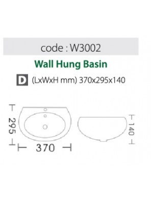 BARENO Wall Hung Basin Size: 370x295x140mm (White) W3002 BARENO Wall Hung Basin Size: 370x295x140mm (White) W3002