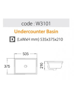 BARENO Under Counter Basin Size: 535x375x210mm (White) W3101 BARENO Under Counter Basin Size: 535x375x210mm (White) W3101