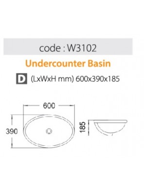 BARENO Under Counter Basin Size:600x390x185mm (White) W3102 BARENO Under Counter Basin Size:600x390x185mm (White) W3102