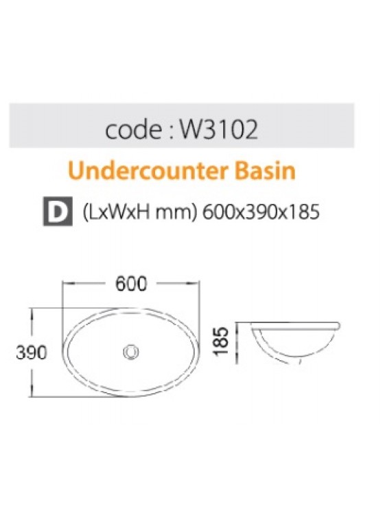 BARENO Under Counter Basin Size:600x390x185mm (White) W3102 BARENO Under Counter Basin Size:600x390x185mm (White) W3102