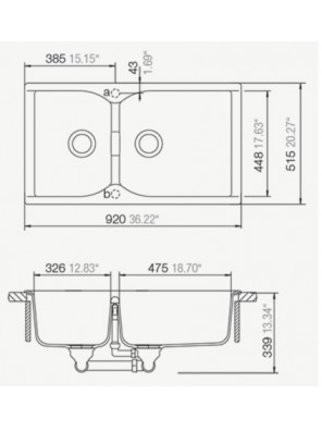 BARENO SUPRA N-175XL (MAGNOLIA) 2Bowl Cristadur Granite Sink