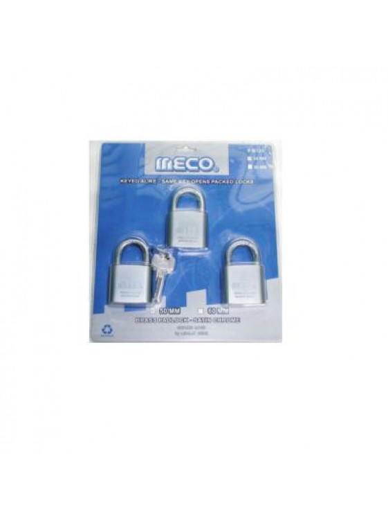 MECO 50MM X 3 Key Alike Brass Padlocks M120-503 