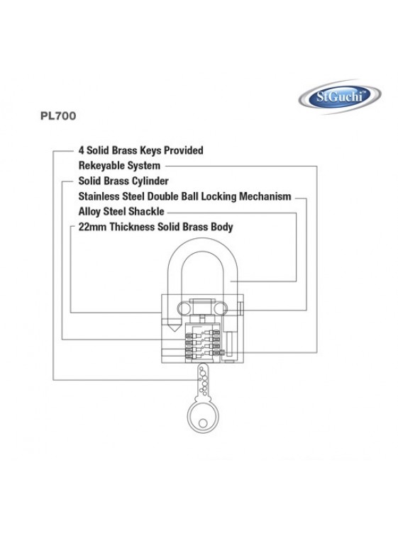 ST.GUCHI 50mmx2pc K/Alike Brass H/D Pad Lock SGPL100N/502 ST.GUCHI 50mmx2pc K/Alike Brass H/D Pad Lock SGPL100N/502