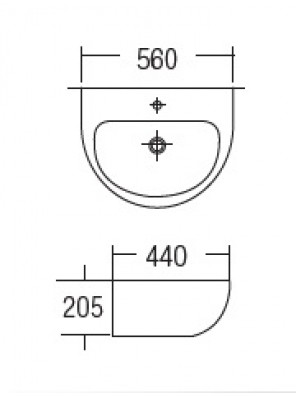 ZELLA Wall Hung Basin Size:560x440x205mm (White) L-201 ZELLA Wall Hung Basin Size:560x440x205mm (White) L-201