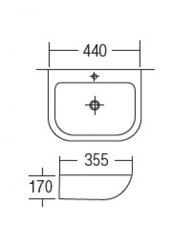 ZELLA Wall Hung Basin Size:440x335x170mm (White) L-202 ZELLA Wall Hung Basin Size:440x335x170mm (White) L-202