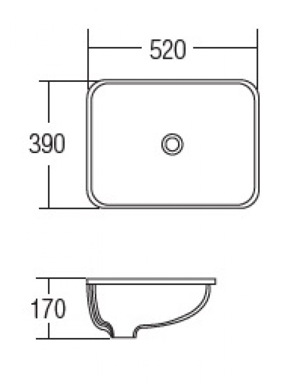 ZELLA Undercounter Basin 520x390x170mm (White) L-308 ZELLA Undercounter Basin 520x390x170mm (White) L-308