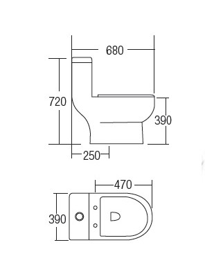 ZELLA W/Down 1Piece Water Closet S Trap 250mm (White) C-630 ZELLA W/Down 1Piece Water Closet S Trap 250mm (White) C-630