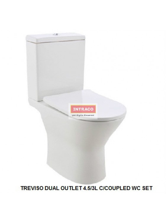 JOHNSON SUISSE COMPLETE SET FOR TREVISO DUAL OUTLET 4.5/3L C/COUPLED WC SET (RIMLESS)(WHITE)
